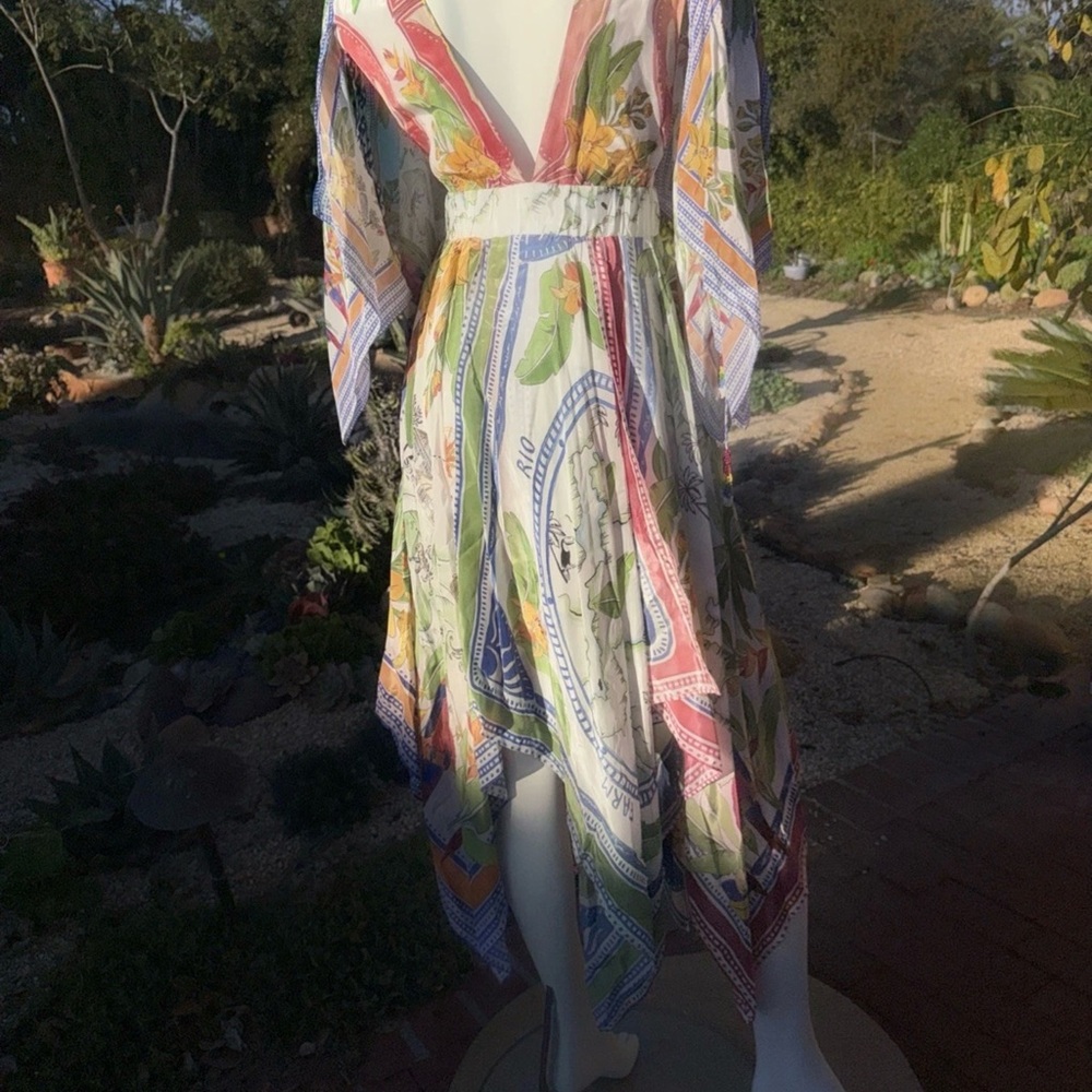 FARM Rio Floral Patchwork Wrap Dress in White, Yellow, Blue & Red - Picture 5 of 13